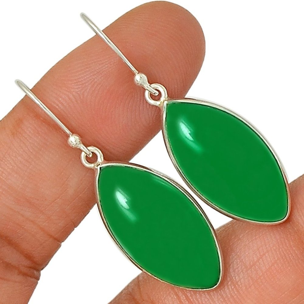 New - Green Onyx 925 Sterling Silver Earrings